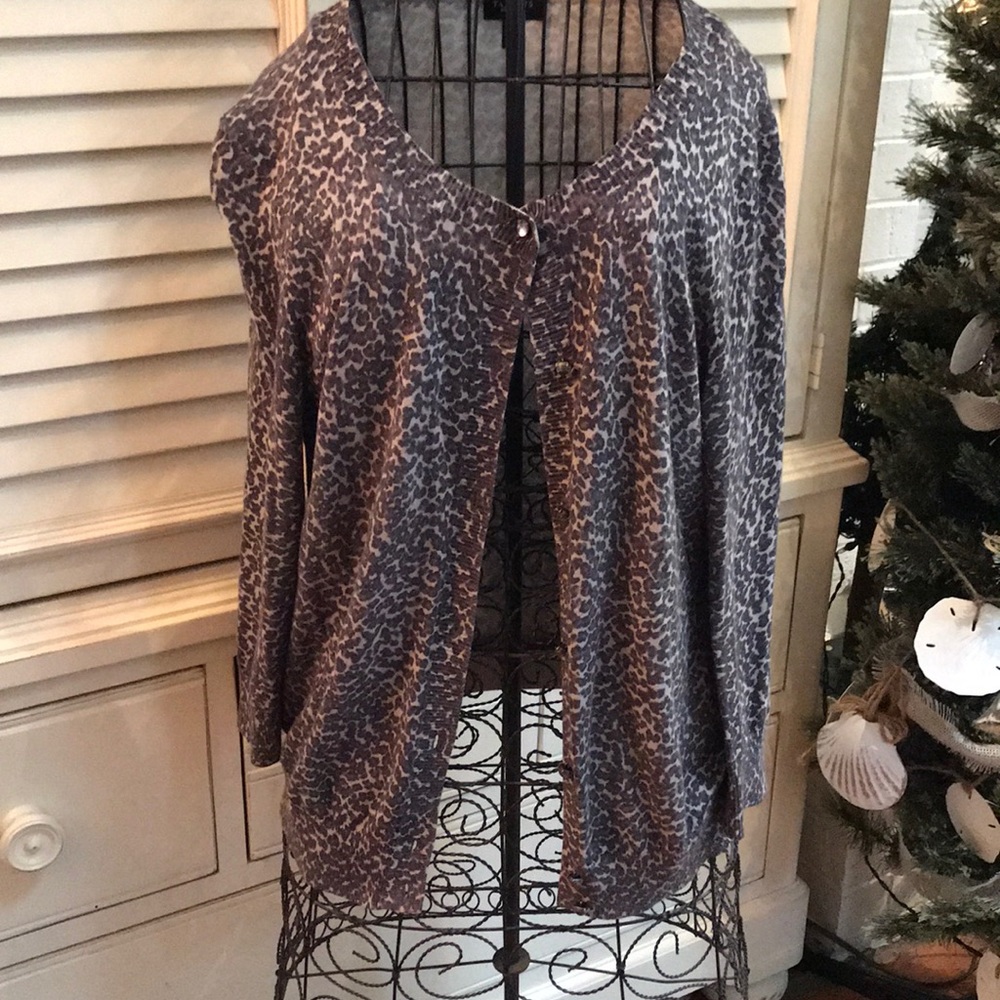 Talbots MP Gray Leopard Cardigan